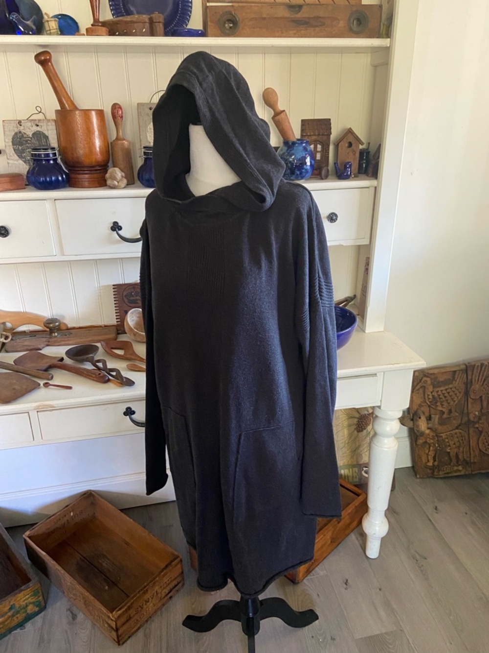 Cozy Hooded Knit Tunic - Dark Charcoal